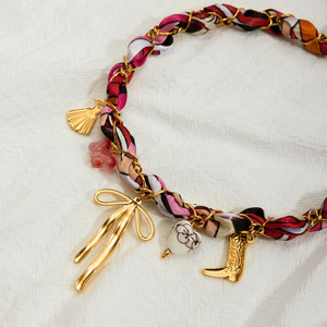 สร้อยคอผ้าฝ้ายเก๋ไก๋พร้อมจี้รูปโบว์  ทำจากสแตนเลสสตีล สำหรับผู้หญิง  เครื่องประดับจี้แฟชั่น - Product Image 4