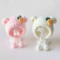 Bonnet d'hiver doux et chaud pour bébé, en peluche, avec oreilles d'ours, motif cerise, fleur et carotte, avec pompon à nouer, style sombrero infantil