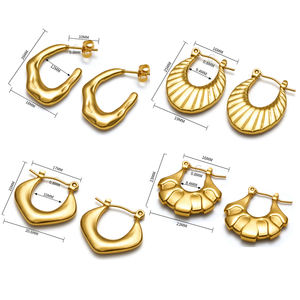 أقراط هاغي ضخمة من الفولاذ المقاوم للصدأ، مضادة للحساسية، للحفلات، بتصميم غير منتظم، مطلية بالذهب عيار 18 قيراط، مجوهرات نسائية أنيقة - Product Image 2