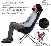Chaise de camping pliante légère à dossier haut, portable, compacte, robuste, 120 kg, Oxford 600D, sac de rangement pour plage, randonnée, pêche