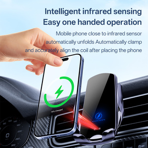 <span class=keywords><strong>Chargeur</strong></span> de voiture direct d'usine 15W, charge rapide sans fil, support de téléphone de voiture à fixation par pince, avec insert en verre, mode de fixation - Product Image 4