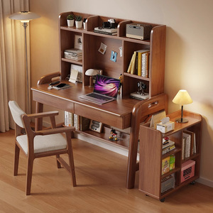 Rắn Gỗ Nâng Bàn Viết Nghiên Cứu Sinh Viên Nhà Văn Phòng Máy Tính Bàn Với Giá Sách Cho Phòng Ngủ Hoặc Nghiên Cứu - Product Image 2