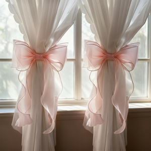 Cortinas transparentes con lazos y borlas de organza, hermosa decoración para el hogar de estilo francés. - Product Image 1
