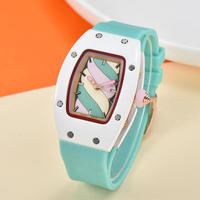 Nouvelle Montre à Quartz de Luxe pour Femme avec Mouvement Citizen, Bracelet en Silicone, Design Carré Arc-en-ciel avec Strass Colorés et Aiguilles