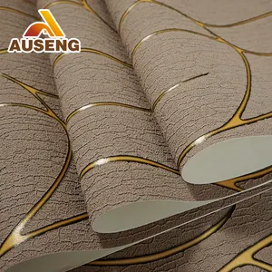 Papel tapiz no tejido con rayas 3d para paredes, papel tapiz de ante, tonos marrones, diseños de líneas doradas, Rollo moderno
