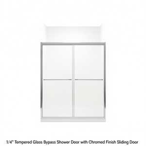 ประตูห้องอาบน้ำบานเลื่อนกระจกนิรภัยแบบเทมเปอร์ หนา 1/4 นิ้ว  ตกแต่งโครเมียม ดีไซน์เรียบง่ายทรงสี่เหลี่ยม - Product Image 1