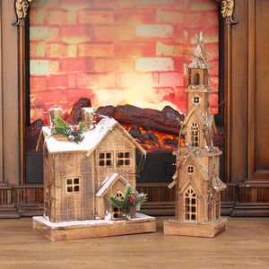 Wooden Christmas House Decorations With Led Lights Tabletop Ornaments 12.75 X 4 X 17 Inches - Product Image 1