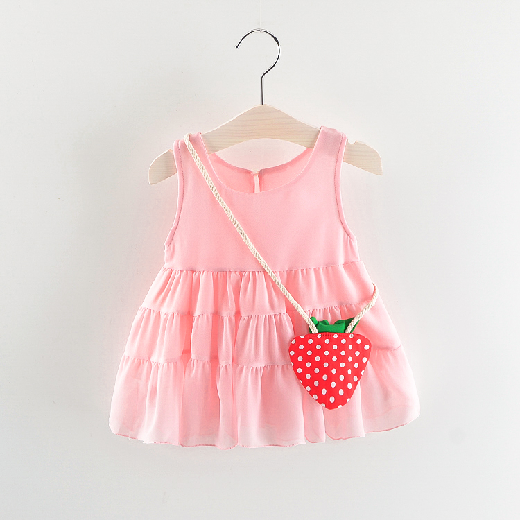 Оптовая продажа, розовое милое платье без рукавов для малышей дешевая цена, летнее Эксклюзивное Платье для младенцев