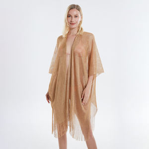 Kimono Estivo da Spiaggia in Poliestere Trasparente Traforato |   Sciarpa Nera Trasparente con Frange da <span class=keywords><strong>Donna</strong></span> per Costumi da Bagno, Feste in Piscina e Vacanze - Product Image 3