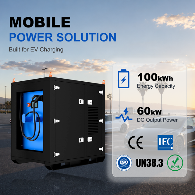 100kWh Mobile EV Charging Station 60kW DC Fast Charger and 40kW AC Output Off Grid Power Box for Job Sites and Electric Vehicles