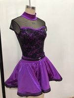 Strass Boucle Satin Top Jupe avec Spandex Ceinture Dentelle Avant Corsage Superposition Illusion Décolleté Robe pour Filles-pour la Danse