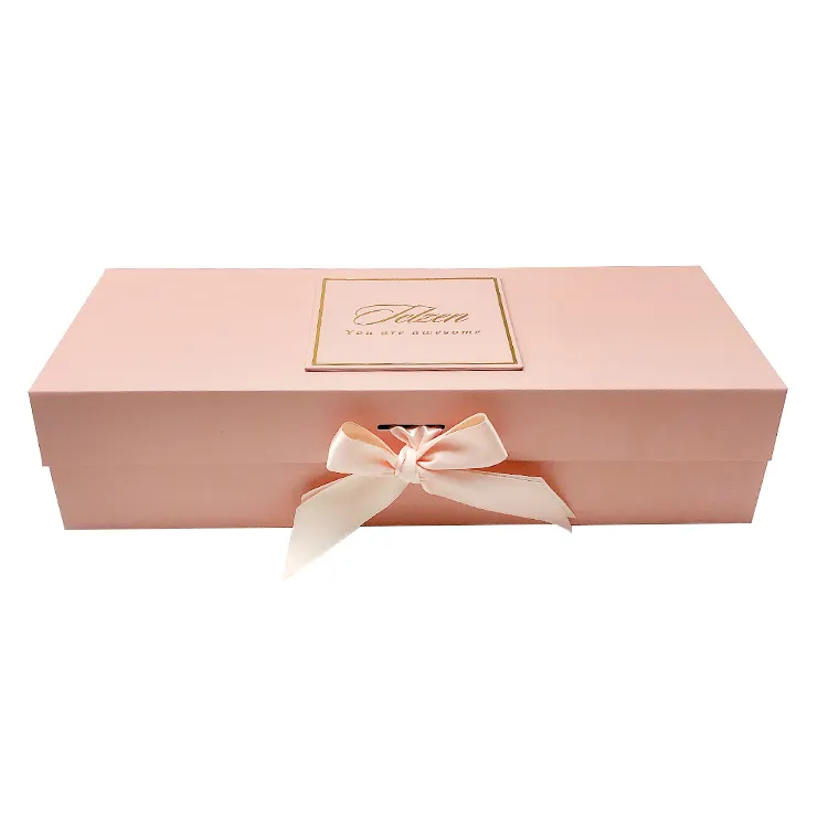 Custom printed logo golid foil hot stamping small pink foldable ribbon gift boxes for small business