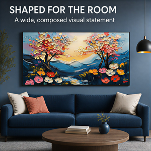 Impression d'art mural paysager <span class=keywords><strong>montagne</strong></span>-arbres coloré, image texturée pour salon, hall d'hôtel, intérieurs contemporains - Product Image 5