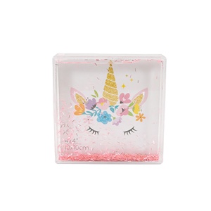 Magnifique décoration d'intérieur, <span class=keywords><strong>cadre</strong></span> photo en acrylique liquide <span class=keywords><strong>rose</strong></span> scintillant carré de 4x4 pouces, <span class=keywords><strong>cadre</strong></span> photo pour fille - Product Image 1