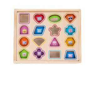 Gran oferta, caja de bloques de construcción de animales con forma de madera, <span class=keywords><strong>juego</strong></span> emparejado de tarjetas de colores de cognición de educación temprana para niños - Product Image 1