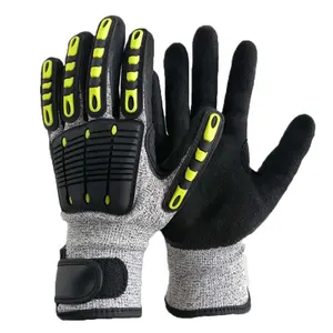 High Impact black sandy nitrile coated High Impact resistant anti cut Safety Protection Work TPR Gloves Customizable