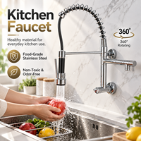 Robinet de cuisine 360 °   Robinet mélangeur mural pivotant à double mode avec douchette extractible et cartouche céramique pour la vente en gros