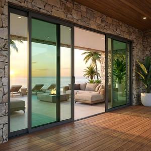 Porte coulissante multi-voies en aluminium insonorisée moderne, isolation thermique, double vitrage, panneau surdimensionné, résistant aux impacts des ouragans - Product Image 6
