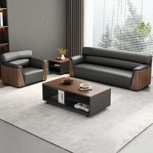 Juego de Sofás de Oficina Mibo, Cuero Genuino, Mesa de Centro de Madera Sólida, Tres Plazas, Área de Recepción y Reuniones - Product Image 3