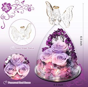 Statuette di Angeli sotto Cupola di Vetro - Regali di Natale e Compleanno per Donne, Mamme, Mogli - Confezione Regalo con Rose Vere Conservate, Fiori Eterni - Product Image 3