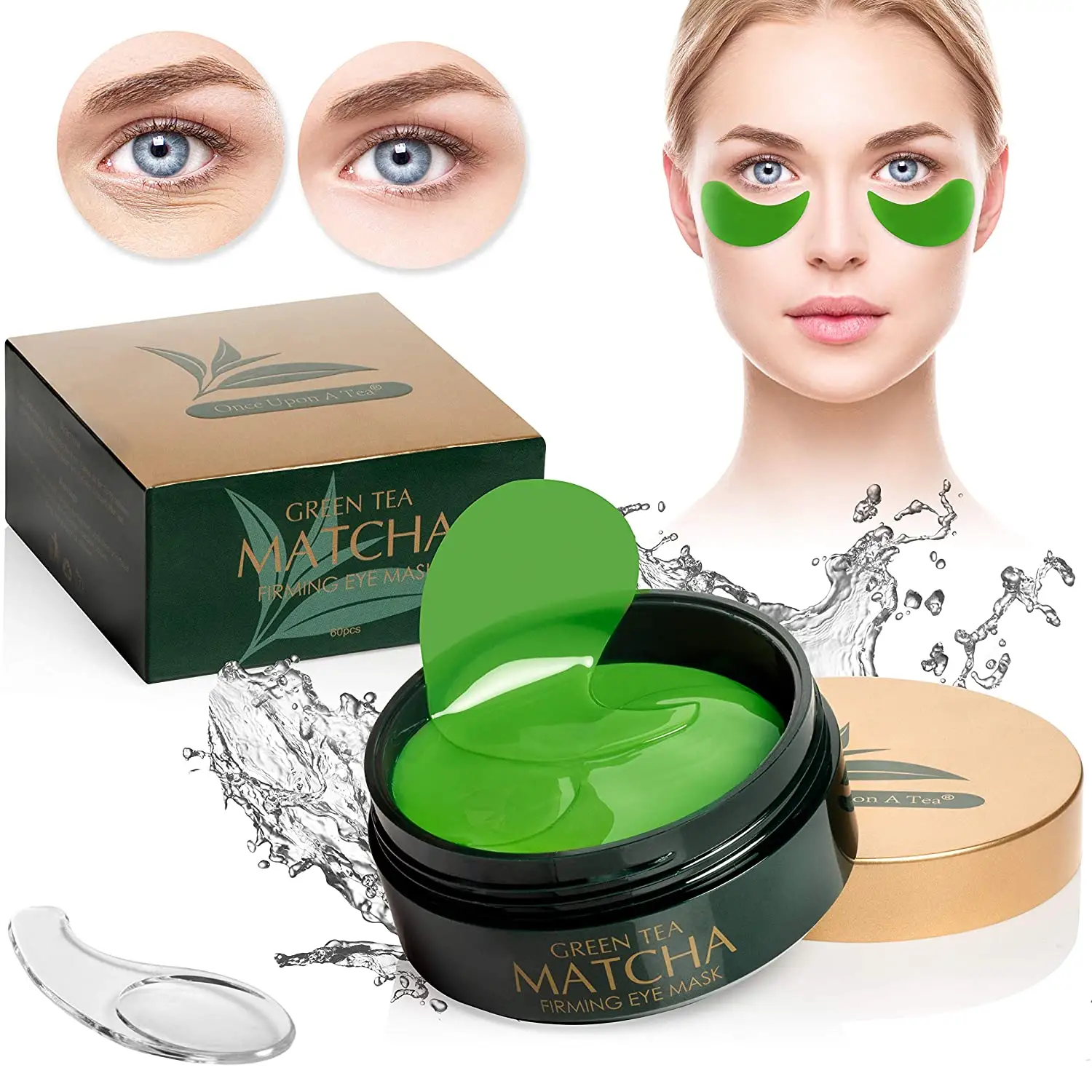 Mascarilla hidratante de colágeno para el cuidado de la piel de los ojos, máscara de colágeno para el cuidado de la piel, con refrigeración antiarrugas, té verde, Matcha debajo de los ojos