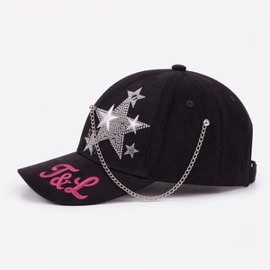 Gorra de Béisbol de 6 Paneles de Gamuza de Lujo con Logotipo Personalizado al por Mayor, con Bordado de Chenilla y Pedrería Plateada Brillante de Alta Frecuencia - Product Image 3