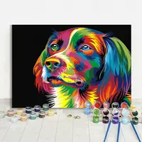 บทคัดย่อที่มีสีสันสุนัขสัตว์มือ-ทาสีโครงการ DIY จิตรกรรมโดยหมายเลข