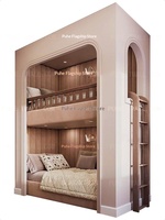 Lit superposé familial de 1,5 mètre au design minimaliste et moderne, en bois massif, taille adulte, compact, double sur double, multifonctionnel pour les petits espaces