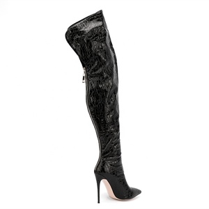 Bottes de mode pour femme, longues, au-dessus du genou, à talon fin et haut, bout pointu, avec fermeture éclair arrière, imprimé pierre, hiver, taille 47 - Product Image 5