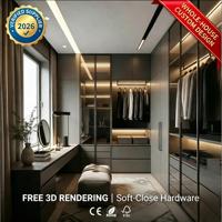 Sistema de Closet Personalizado de Luxo com Iluminação LED e Portas de Vidro, Guarda-Roupa Modular para Quartos Principais e Hotéis Boutique