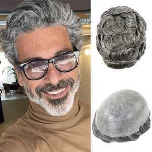 Tupé de Cabello Humano 100% <span class=keywords><strong>Gris</strong></span> Plateado 1b50 Más Vendido, Duradero, de 6 Pulgadas, con Línea de Cabello Natural Invisible, Tupé de Piel Súper Delgada para <span class=keywords><strong>Hombre</strong></span> - Product Image 1