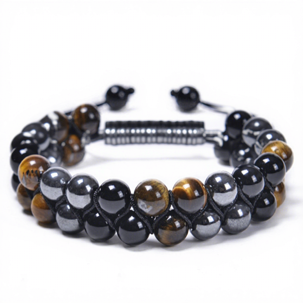 Oeil de Tigre + Aimant Noir + Bracelet Double Onyx Noir