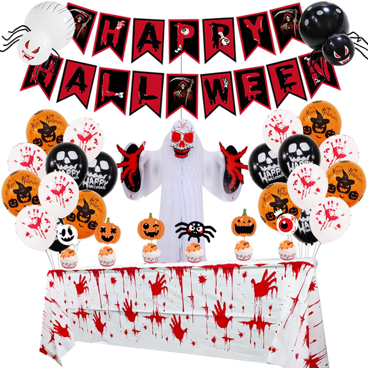 De Halloween rojo y negro de cola de pescado de conjunto de bandera 3