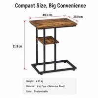 Table d'appoint industrielle moderne en forme de C, double rangement, structure en métal, réglable, pour canapé, salon, hôtel, vente en gros