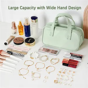 Custom Make Up Organizer Tote Bag Large Open Flat Cosmetic Bag PU Waterproof Women Travel Toiletry Bag