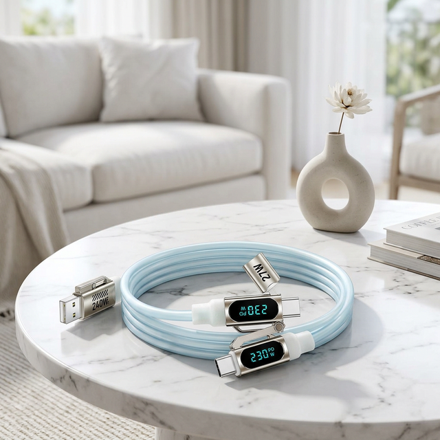 240W 4-in-1 Fast Charging Cable Digital Display E-Marker Chip 5A Current 480Mbps Data Transfer Liquid Silicone USB Type-C Cable