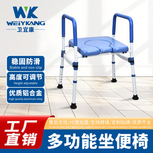 Toilet <b>Chair</b> With Armrests Blue Foldable <b>Commode</b> Seat For Elderly And Pregnant Women Hospital Use - Product Image 5