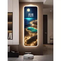 Jam Dinding Digital LED Desain Elemen Lanskap Gelombang Mewah Modern, Lampu LED, Pelat Kristal Karbon, Ukiran Dekoratif