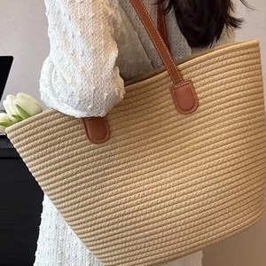 Cotton rope woven <b>straw</b> <b>bag</b>, women's large capacity, Korean style new woven <b>bag</b>, shoulder <b>bag</b>, high-end commuter tote <b>bag</b> - Product Image 5