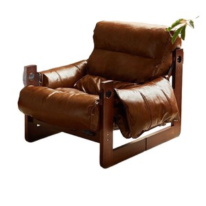 Sillón Reclinable de Cuero Marrón con Estructura de Madera, Sillón Reclinable para Sala de Estar, Uso para Adultos - Product Image 5