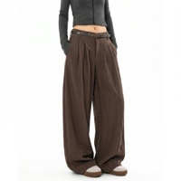 Pantalon décontracté plissé taille haute en lin pour femme, coupe ample, avec fermetures éclair, couleur unie, jambe large