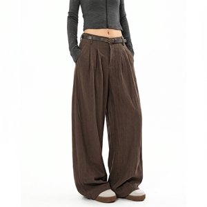 Pantaloni Casual da <span class=keywords><strong>Donna</strong></span> in <span class=keywords><strong>Lino</strong></span> a Vita Alta con Pieghe, Gamba Larga, Tinta Unita, con Cerniere - Product Image 2