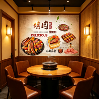 Papier peint mural coréen pour restaurant de barbecue, papier peint pour restaurant de bœuf rôti, fond mural pour aliments grillés pour restaurant commercial, hôtel et magasin alimentaire