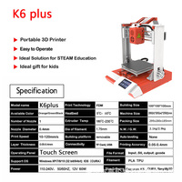 Printer 3D K6 Plus Mini Desktop Industrial Baru Kecepatan Tinggi 100*100*100mm Meja Panas Cetak Senyap USB Kartu TF Nozzle Filamen PLA