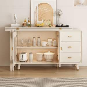 Cream Colored Sideboard And <b>Dining</b> <b>Table</b> Combination Rectangle <b>Foldable</b> Modern Minimalist Storage For <b>Dining</b> Room - Product Image 4