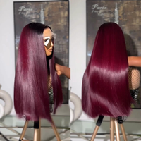Wig rambut manusia ditarik ganda 100% Vendor rambut Vietnam mentah 24 inci warna merah marun ekstensi rambut manusia Virgin lurus tulang