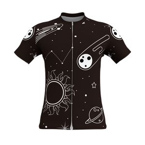 HIRBGOD Maillot de <span class=keywords><strong>cyclisme</strong></span> Aero Fit unisexe motif planète noire adapté à la course avec manches rondes trois poches arrière - Product Image 1