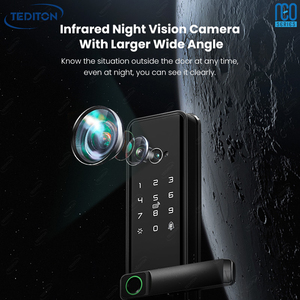 Tediton NEO alüminyum alaşım biyometrik ahşap kapı dijital parmak izi kilidi kamera ile anahtarsız biyometrik kilit ev güvenlik için - Product Image 4