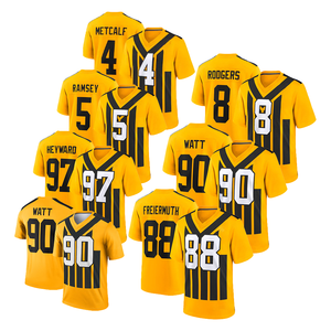Camiseta de Fútbol Americano de los Pittsburgh Steelers, Diseño con Rayas Amarillas y Negras, con los Números 97 Heyward, 4 Metcalf, 8 Rodgers, 90 Watt y 88 Freiermuth - Product Image 1