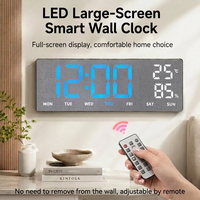 Jam Dinding Digital LED Elektrik Besar 15 Inci dengan Remote Control, Kalender, Termometer, Higrometer, Timer Hitung Mundur, Dekorasi Rumah